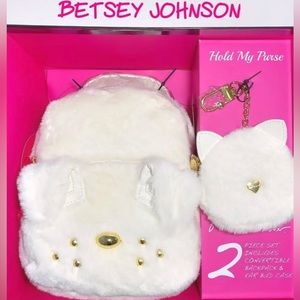 Betsey Johnson Dog Backpack Crossbody Faux-Fur Bag & Cat Earbud Coin